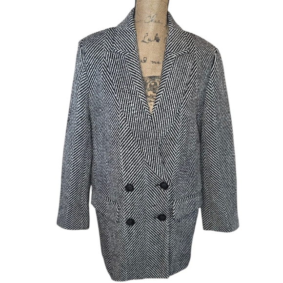 Loft Ann Taylor Wool Women's Black and White Herringbone Coat New Size 14 - Picture 1 of 14